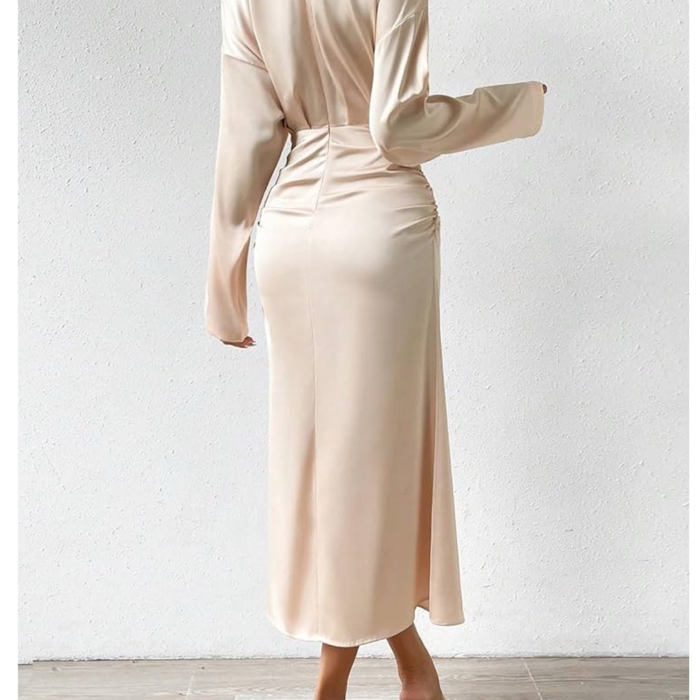 Mock Neck Ruched Waist Ruched Detail Dress - Picture 2 of 4